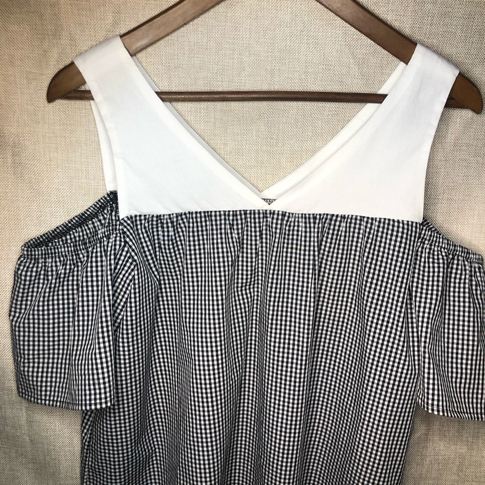 🆕 Pink Rose Gingham Plaid Cold-Shoulder Top - Picture 3 of 5